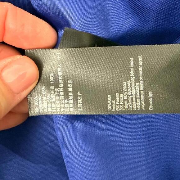 Karen Millen Blue 100% Cotton Trench Coat Asymmetrical Zipper Jacket Women's 6 - Picture 7 of 8